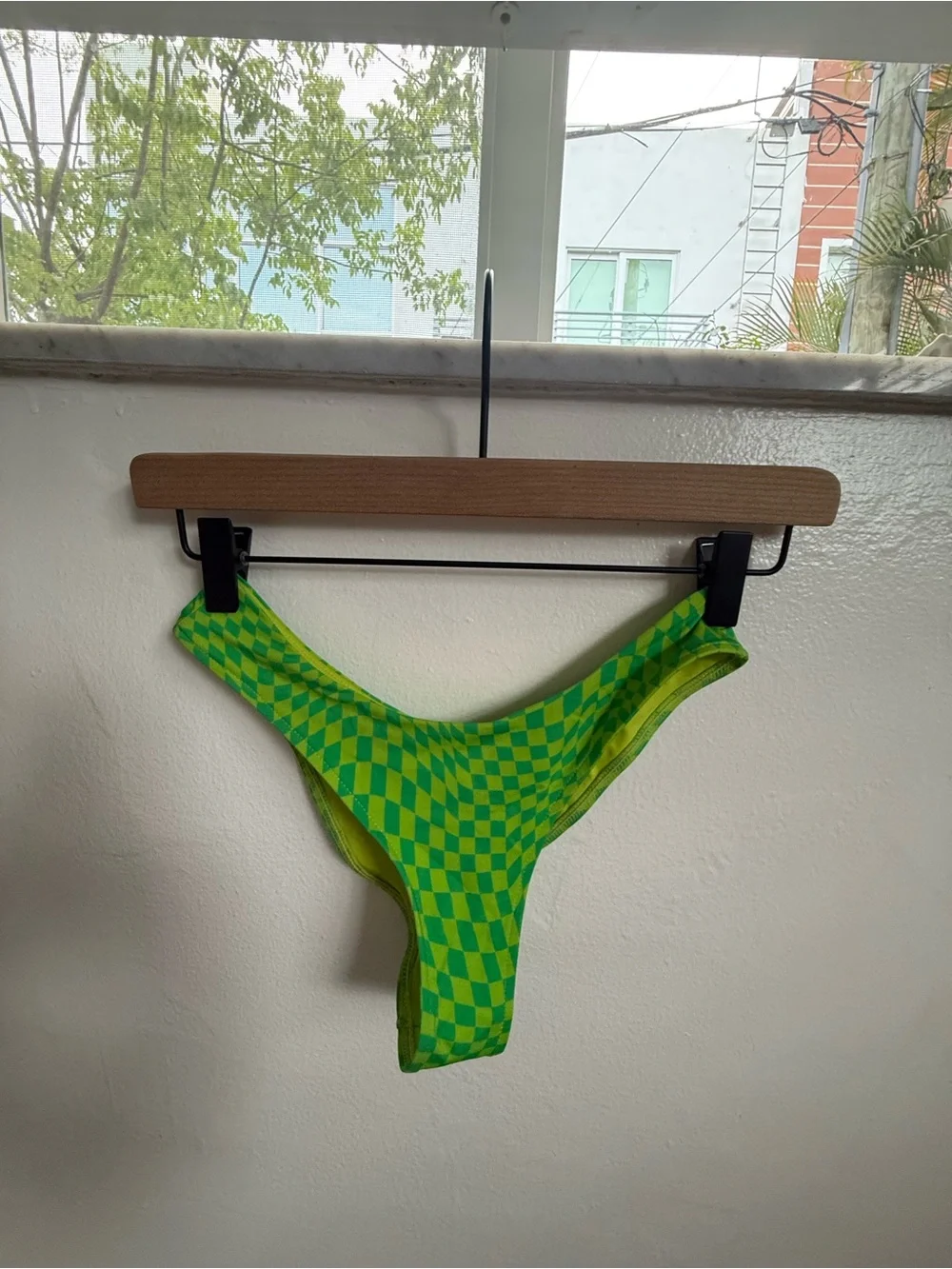 Frankie's Bikinis Neon Green Check Bandeau Bikini
